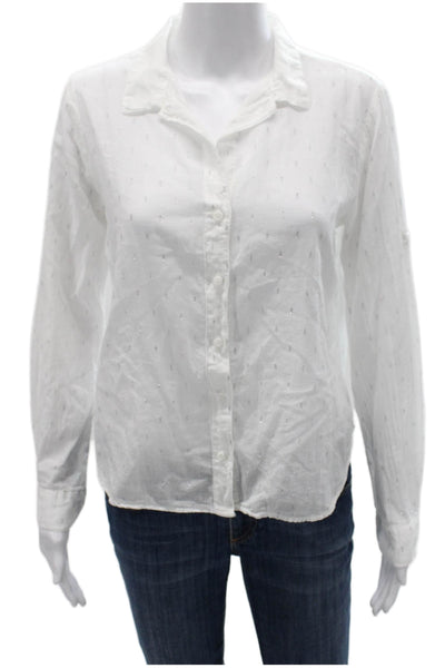 Bella Dahl Womens White Cotton Collared Button-Up Long Sleeve Top Size S