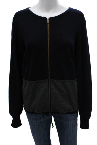 J Crew Womens Full Zip Merino Wool Sweater Blue Size XL