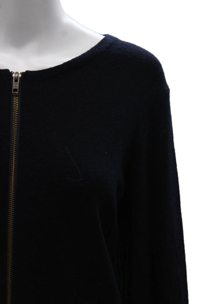 J Crew Womens Full Zip Merino Wool Sweater Blue Size XL