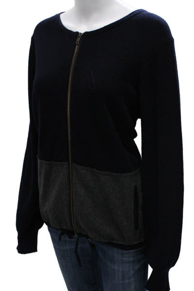 J Crew Womens Full Zip Merino Wool Sweater Blue Size XL