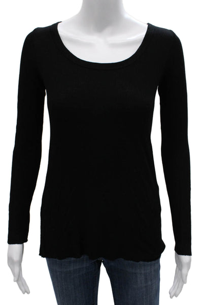 Enza Costa Women Basic Black Viscose Scoop Neck Long Sleeve T-Shirt Size S