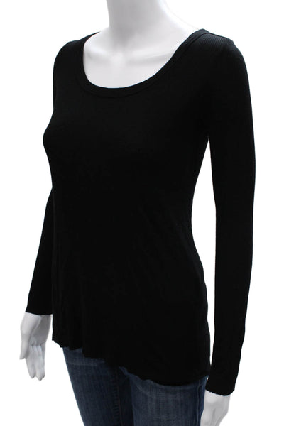 Enza Costa Women Basic Black Viscose Scoop Neck Long Sleeve T-Shirt Size S