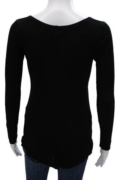 Enza Costa Women Basic Black Viscose Scoop Neck Long Sleeve T-Shirt Size S
