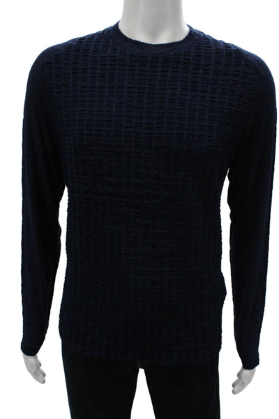 Armani Collezioni Mens Blue Viscose Geometric Crewneck Pullover Size M