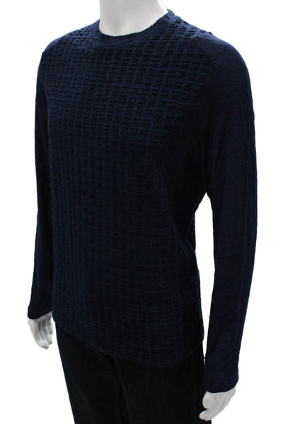 Armani Collezioni Mens Blue Viscose Geometric Crewneck Pullover Size M