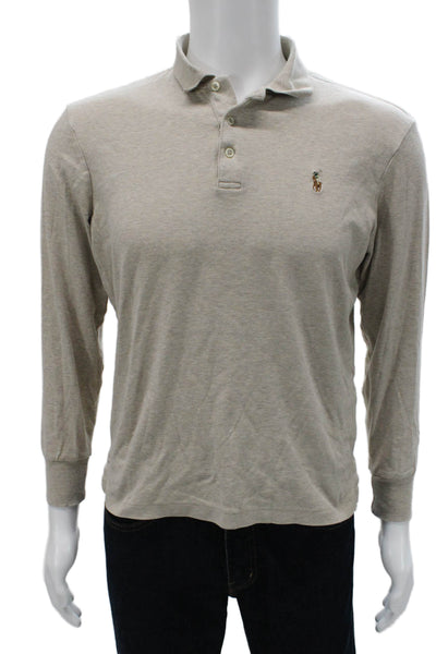 Polo Ralph Lauren Mens Long Sleeve Collared Classic Fit Polo Shirt Brown Small