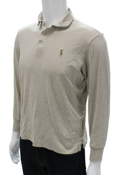 Polo Ralph Lauren Mens Long Sleeve Collared Classic Fit Polo Shirt Brown Small