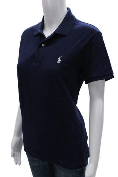 Polo Ralph Lauren Mens Polo Shirt Blue Cotton Button Short Sleeve Size L