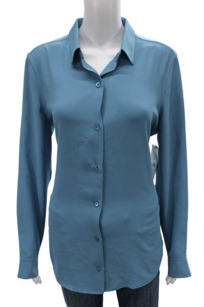 Equipment Femme Womens Collared Long-Sleeve Button-Up Tunic Blue Size M