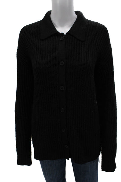 Z Supply Women Cardigan Black Polyester Collared Long Sleeve Size M