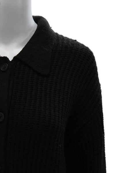 Z Supply Women Cardigan Black Polyester Collared Long Sleeve Size M