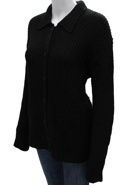 Z Supply Women Cardigan Black Polyester Collared Long Sleeve Size M