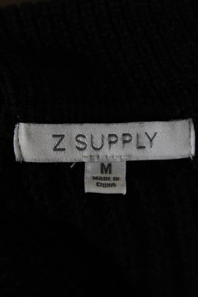 Z Supply Women Cardigan Black Polyester Collared Long Sleeve Size M