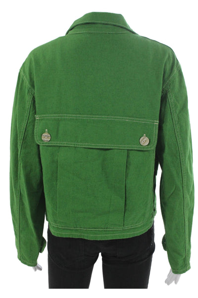Whistles Womens Military Jacket Green Long Sleeve Cotton Linen Size 2