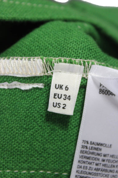 Whistles Womens Military Jacket Green Long Sleeve Cotton Linen Size 2