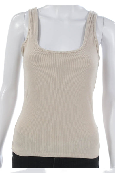 Joah Brown Women Basic Scoop Neck Sleeveless Tank Beige Rayon Spandex Size M