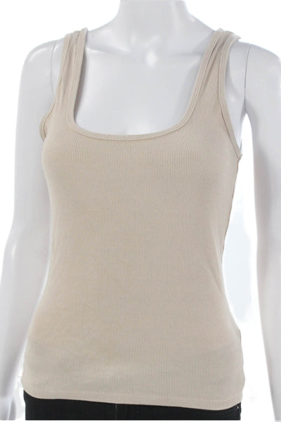 Joah Brown Women Basic Scoop Neck Sleeveless Tank Beige Rayon Spandex Size M