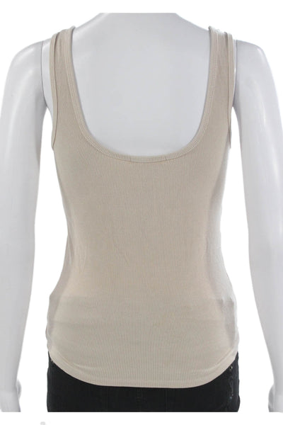 Joah Brown Women Basic Scoop Neck Sleeveless Tank Beige Rayon Spandex Size M
