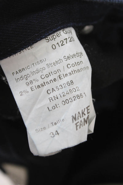 Naked & Famous Mens Tapered Blue Jeans Mid Rise Cotton Size 34