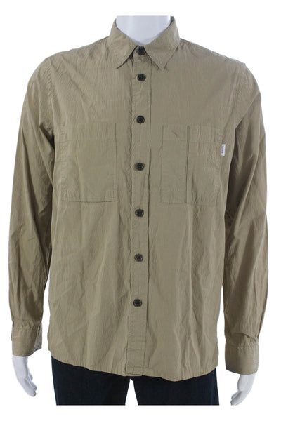 Paul Smith Mens Button-Down Cotton Solid Beige Long Sleeve Shirt Size M
