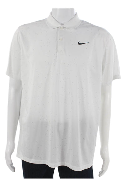 Nike Mens Polo White Short Sleeve Graphic Collared Polyester Size L