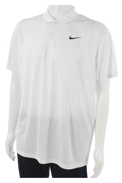 Nike Mens Polo White Short Sleeve Graphic Collared Polyester Size L