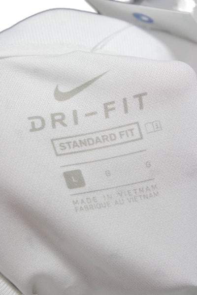Nike Mens Polo White Short Sleeve Graphic Collared Polyester Size L
