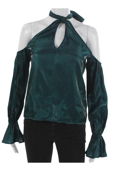 Tularosa Womens Green Halter Tie Long Sleeve Blouse Polyester Spring Size 2XS