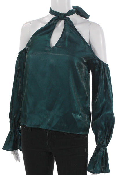 Tularosa Womens Green Halter Tie Long Sleeve Blouse Polyester Spring Size 2XS