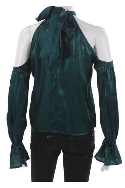 Tularosa Womens Green Halter Tie Long Sleeve Blouse Polyester Spring Size 2XS