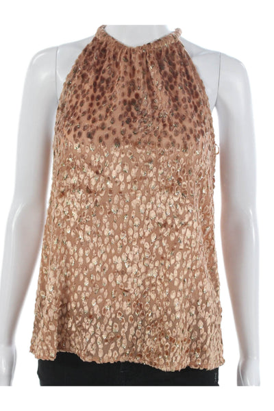 A.L.C. Womens Basic Halter Tank Top Beige Animal Print Size 00