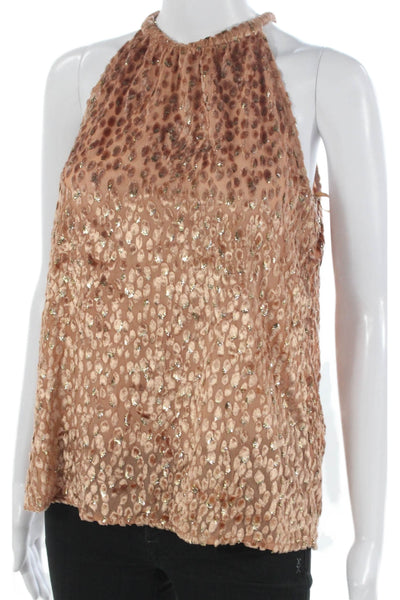 A.L.C. Womens Basic Halter Tank Top Beige Animal Print Size 00