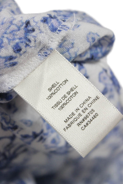 Rebecca Taylor Women Floral V-Neck Cotton Short Sleeve Blouse Blue Size 6