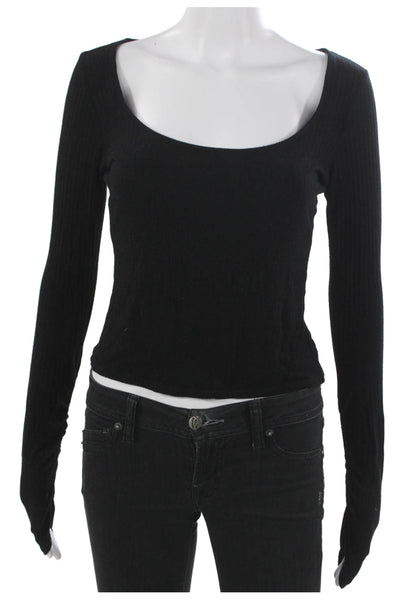Sage The Label Womens Cropped Long Sleeve Black T-Shirt Size XS