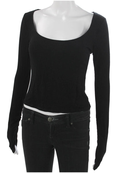 Sage The Label Womens Cropped Long Sleeve Black T-Shirt Size XS