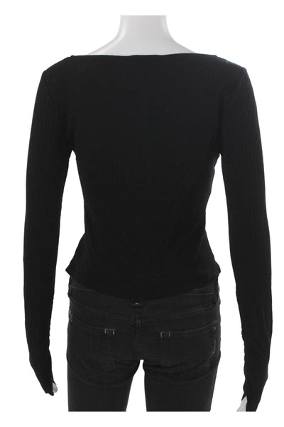 Sage The Label Womens Cropped Long Sleeve Black T-Shirt Size XS