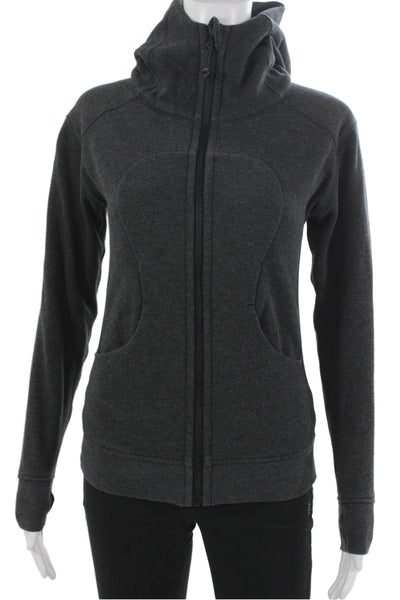 Lululemon Women Track Jacket Gray High Neck Zip Polyester Long Sleeve Size 2