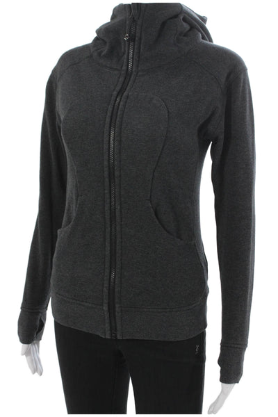 Lululemon Women Track Jacket Gray High Neck Zip Polyester Long Sleeve Size 2