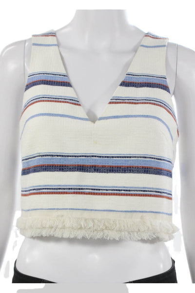 Intermix Women Cropped Striped V-Neck Acrylic Tank White Size S