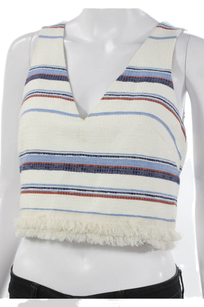 Intermix Women Cropped Striped V-Neck Acrylic Tank White Size S