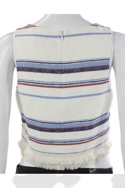 Intermix Women Cropped Striped V-Neck Acrylic Tank White Size S