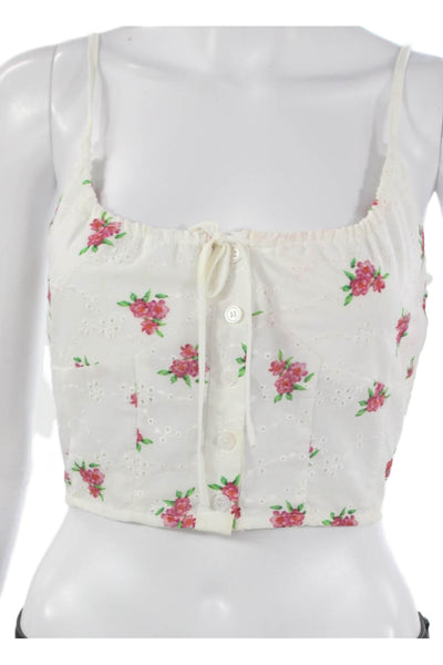 More To Come Womens White Floral Polyester Scoop Neck Camisole Button Size S