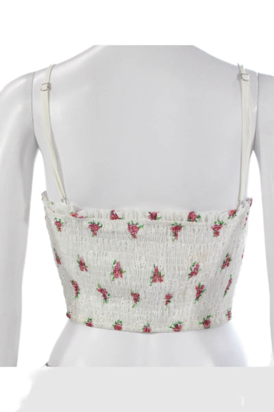 More To Come Womens White Floral Polyester Scoop Neck Camisole Button Size S