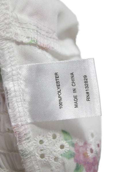 More To Come Womens White Floral Polyester Scoop Neck Camisole Button Size S
