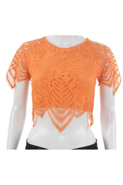 For Love And Lemons Women Cropped Blouse Orange Floral Size XS