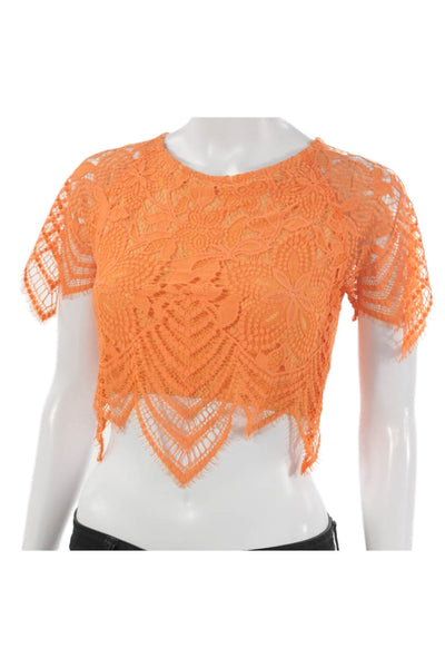 For Love And Lemons Women Cropped Blouse Orange Floral Size XS