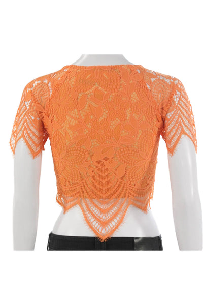 For Love And Lemons Women Cropped Blouse Orange Floral Size XS