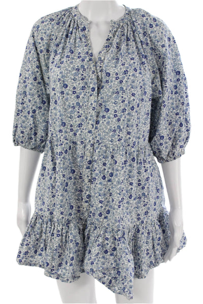 Apiece Apart Women Shift Dress Blue V-Neck Mini Organic Cotton Size XS