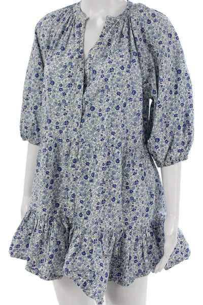 Apiece Apart Women Shift Dress Blue V-Neck Mini Organic Cotton Size XS