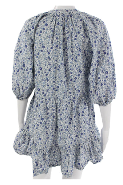 Apiece Apart Women Shift Dress Blue V-Neck Mini Organic Cotton Size XS